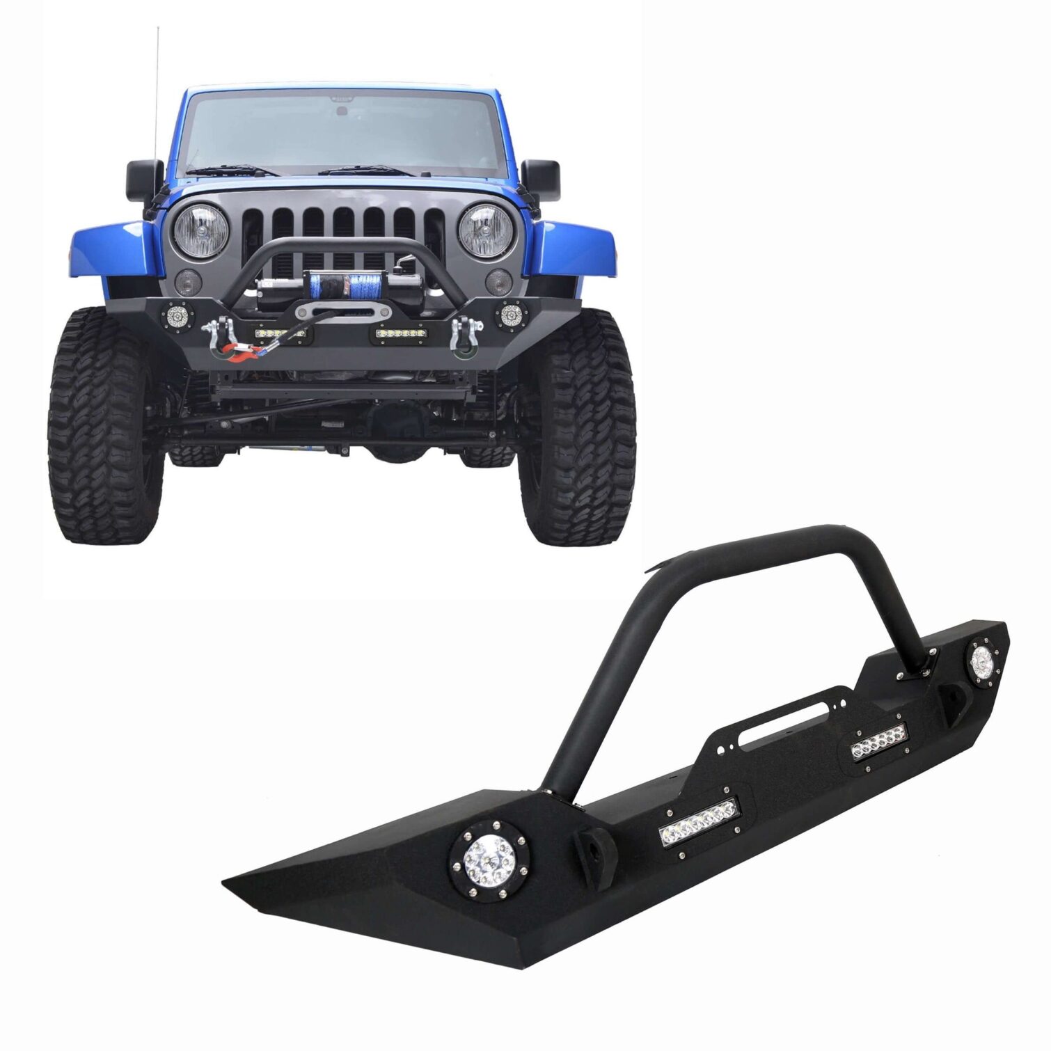 Front Bumper for 2007-2018 Jeep Wrangler JK with LED Lights - Image 3