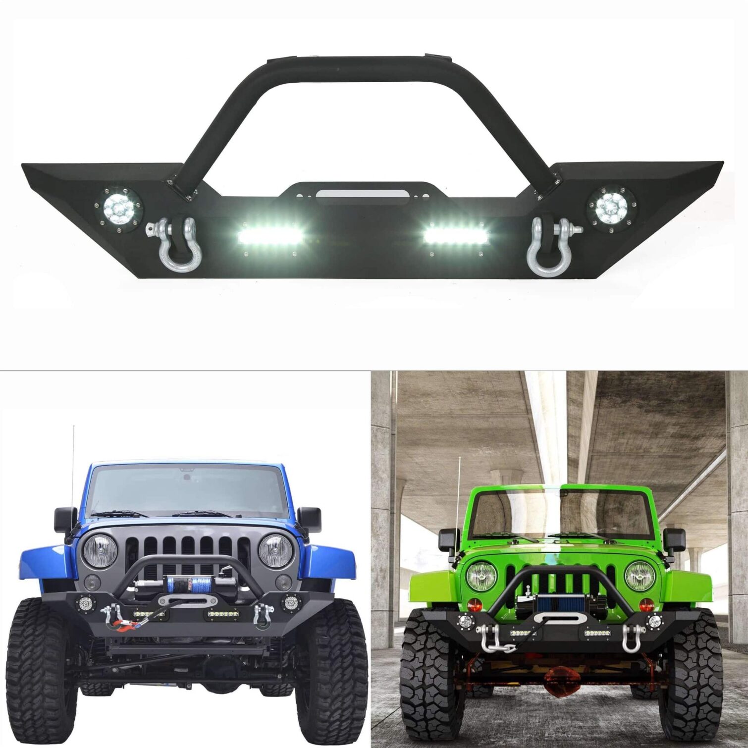 Front Bumper for 2007-2018 Jeep Wrangler JK with LED Lights - Image 2