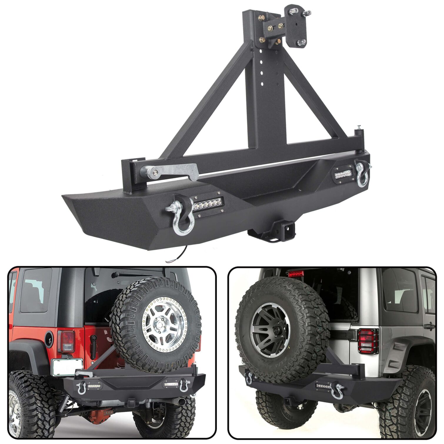 Textured Black Rear Bumper for 2007-2018 Jeep Wrangler JK with Tire Carrier - Image 6