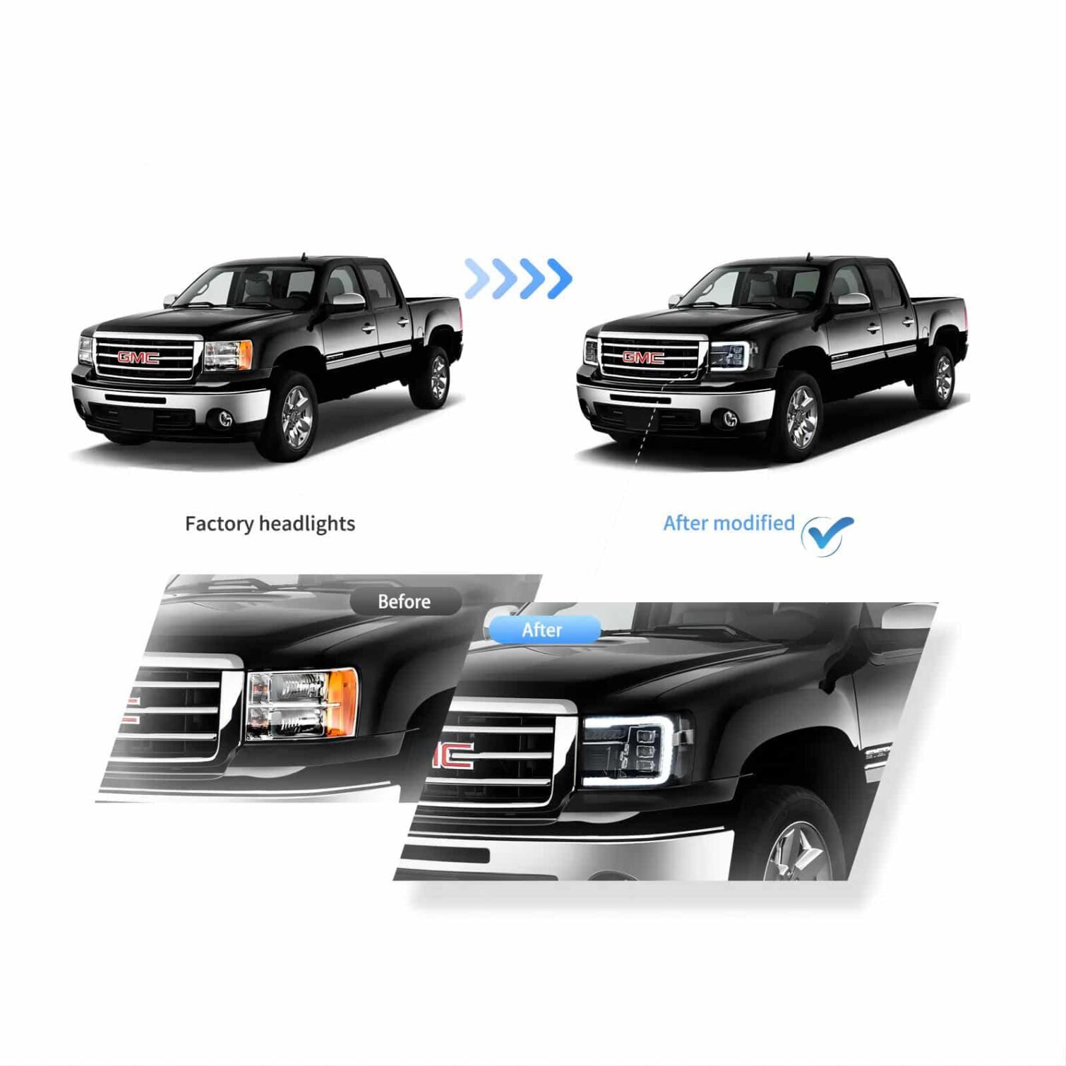 07-13 GMC Sierra 2th Gen (GMT902)LED Matrix Projector HeadLights Black - Image 5