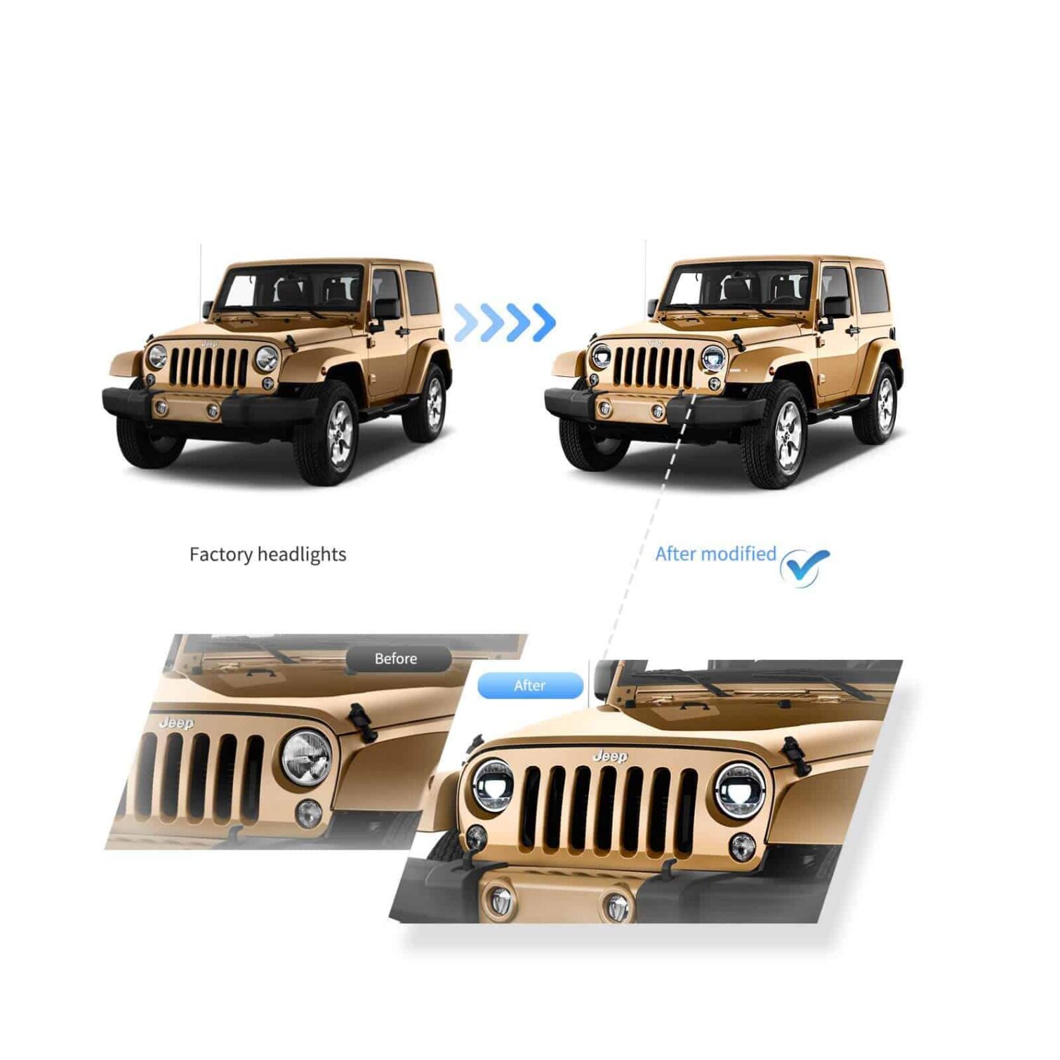 07-17 Jeep Wrangler JK 7 Inches LED Dual Beam Projector Headlights With Amber Turn Signal - Image 4
