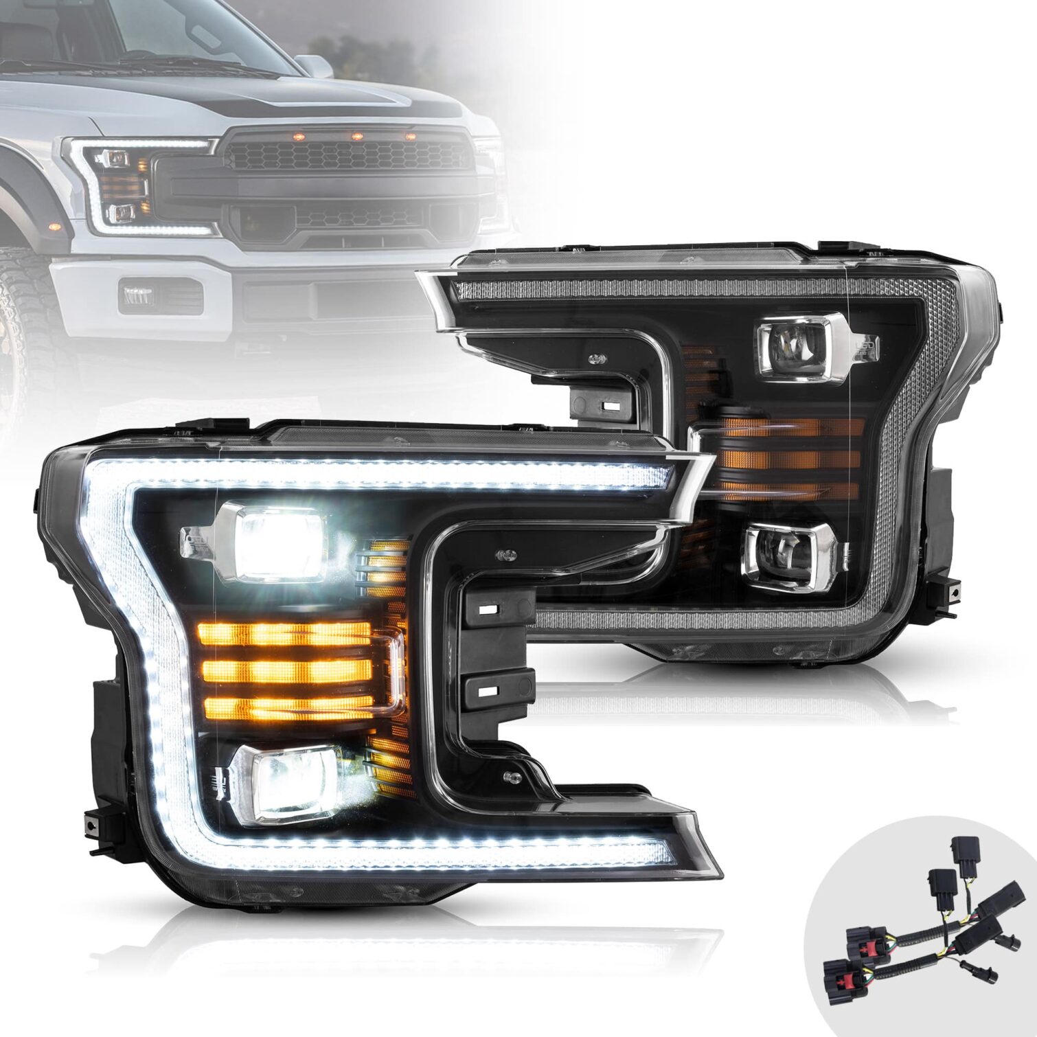 18-20 Ford F150 13th Gen Facelifted (Ⅱ) LED Dual Beam Projector HeadLights Black