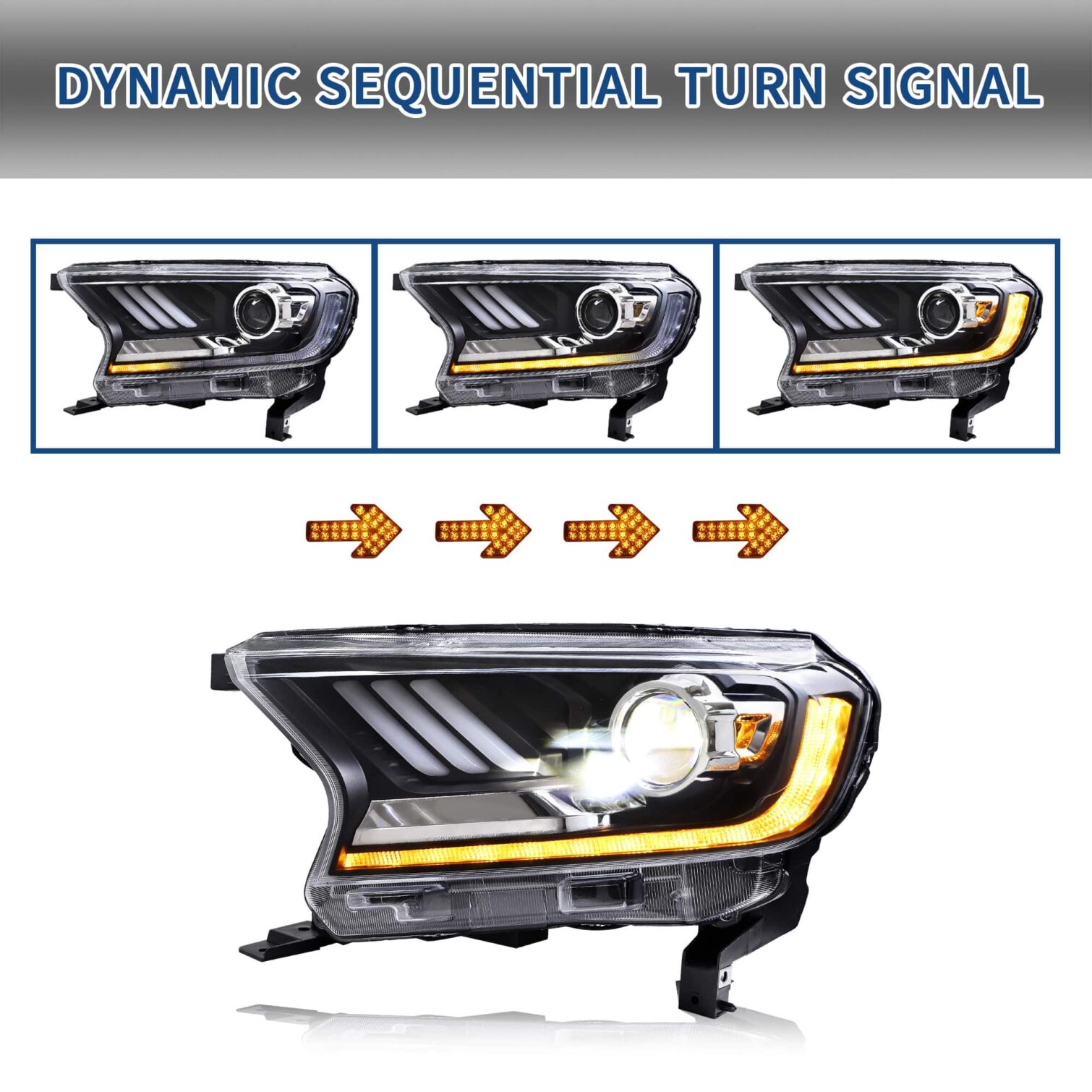 16-20 Ford Ranger PX2 PXS Headlights with Sequential Indicators - Image 4