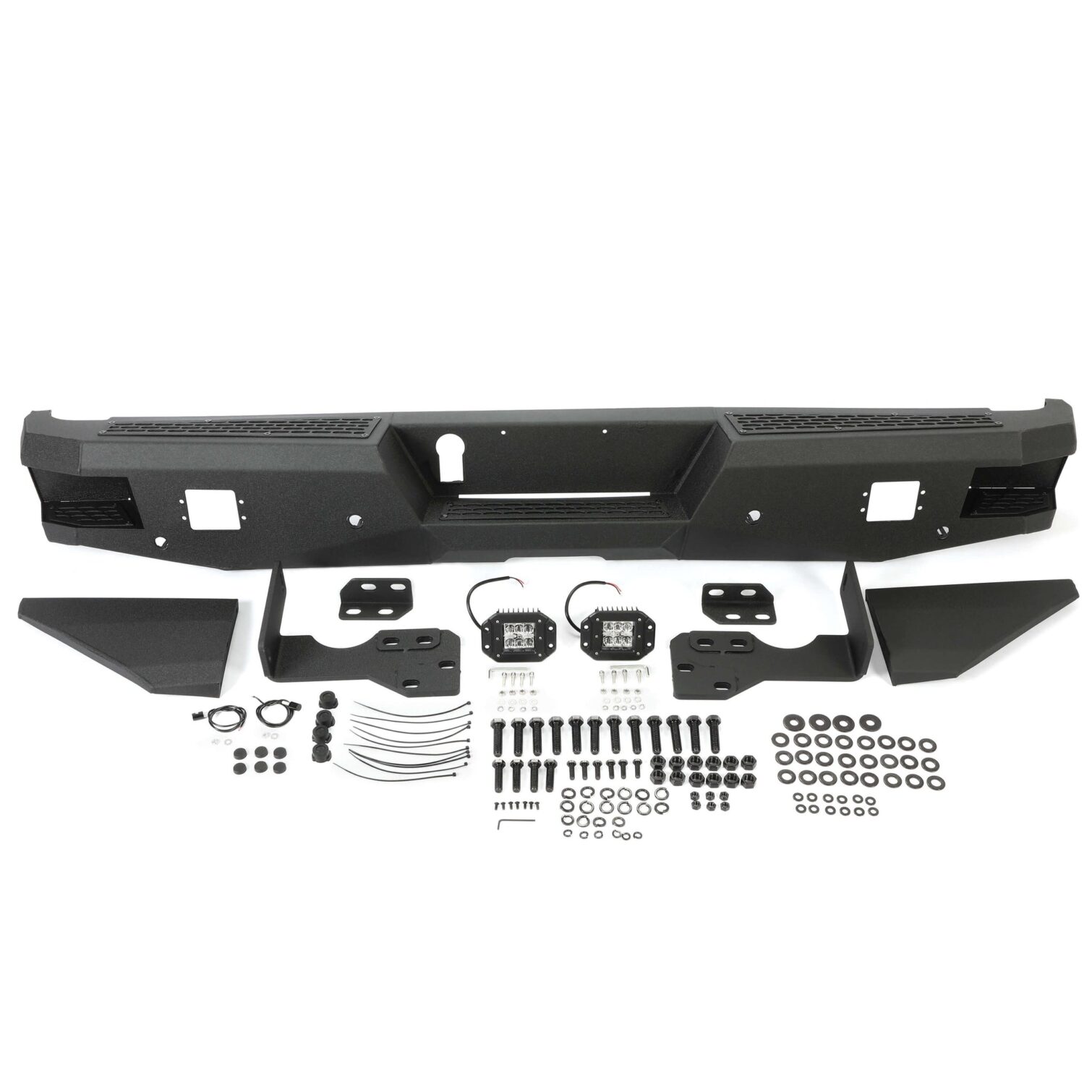 Off-road Rear Bumper Compatible with 2014-2021 Toyota Tundra 2WD/4WD with 2 LED Lights Powder Coated Steel - Image 7