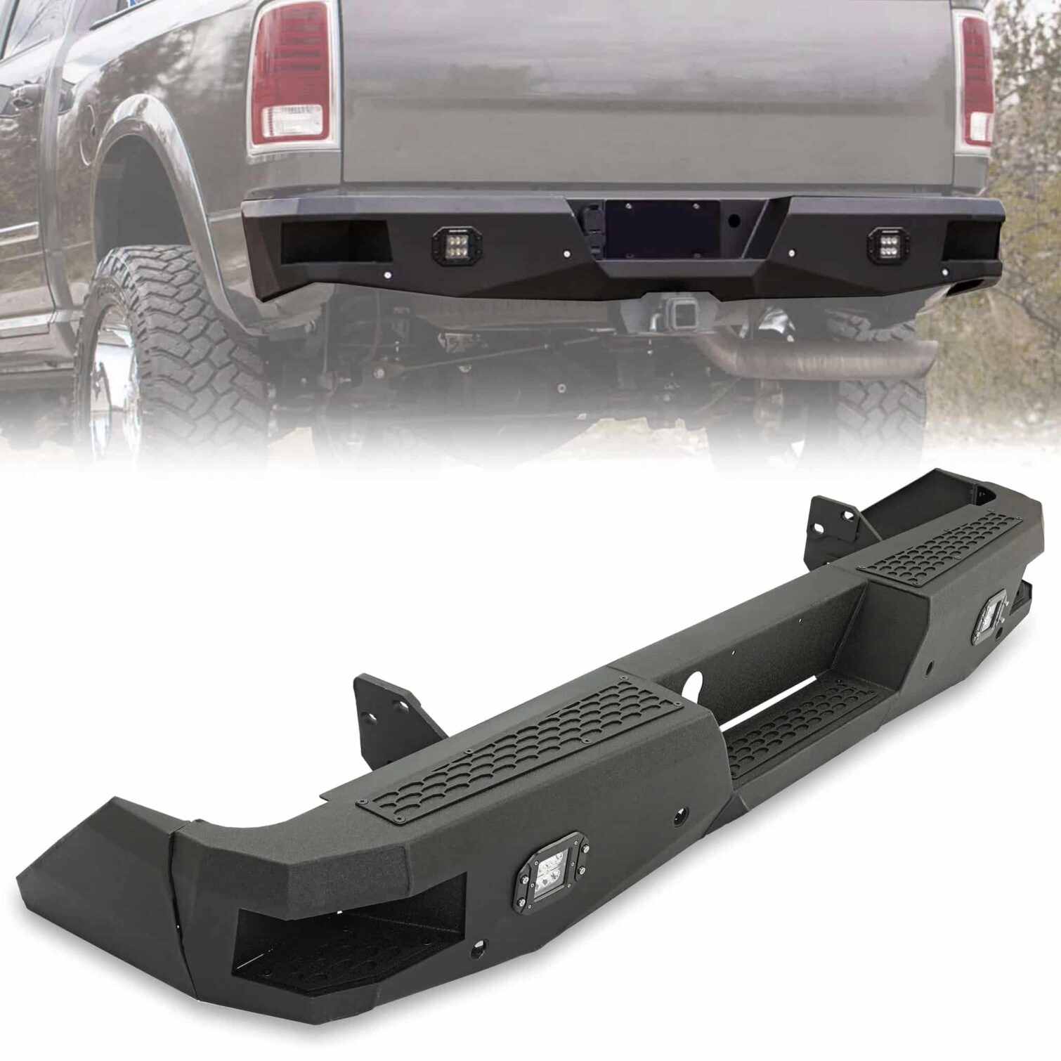 Off-road Rear Bumper Compatible with 2014-2021 Toyota Tundra 2WD/4WD with 2 LED Lights Powder Coated Steel - Image 2