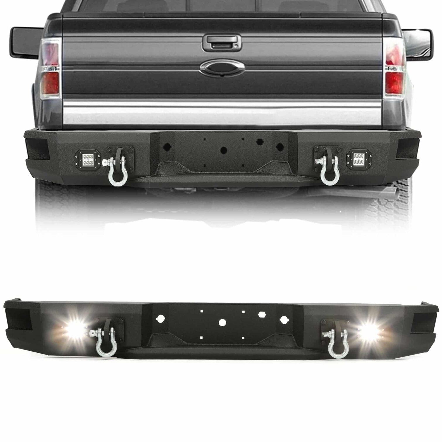 Rear Bumper Black Steel compatible with 2009-2014 Ford F150 Fits Models without Rear Sensors - Image 2