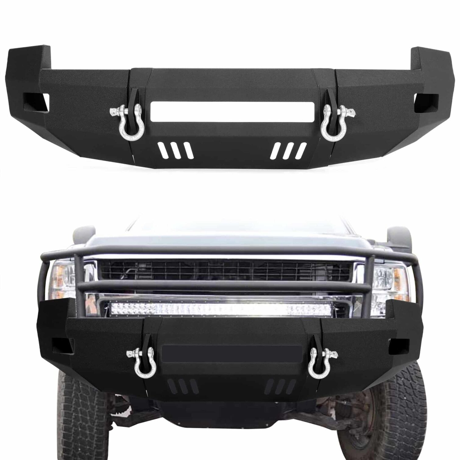 Front Bumper 3-Pieces with D-Rings Compatible with 2007-2010 Chevrolet Silverado 2500 3500 - Image 8