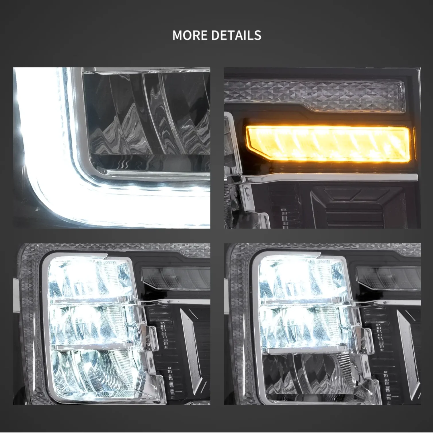 07-13 GMC Sierra 2th Gen (GMT902) Vland LED Reflection Bowl HeadLights Chrome - Image 11