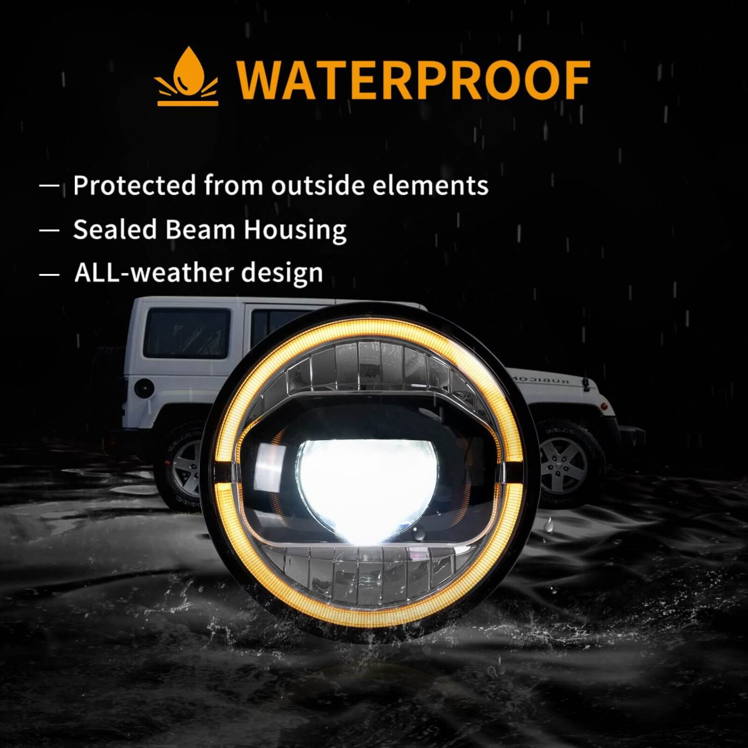 07-17 Jeep Wrangler JK 7 Inches LED Dual Beam Projector Headlights With Amber Turn Signal - Image 9