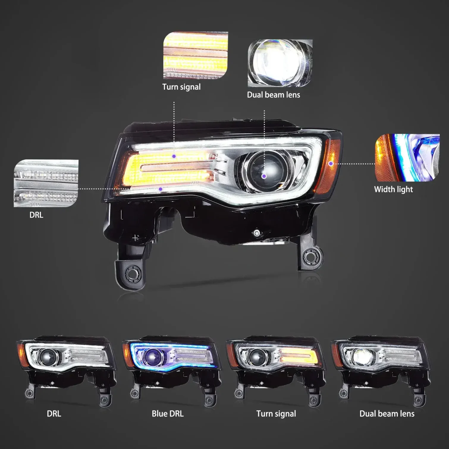 14-22 Jeep Grand Cherokee (WK2) Headlights Full LED With Startup Animation/ Blue DRL - Image 7